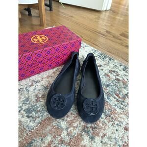 Tory Burch Suede Navy Logo Flats Size 8